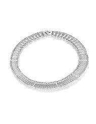 14K White Gold Matte-Finish Hammered-Finish Collar Necklace, Enhanced With Pave Set Diamonds