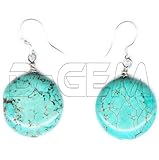Blue Turquoise disc Earrings on 925 sterling silver hooks