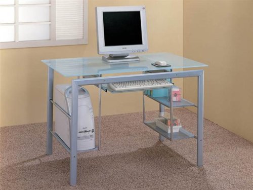 Functional Metal & Glass Home Office Storage Computer Desk