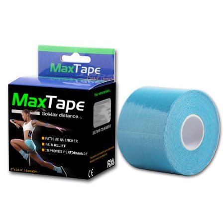 Kinesiology Tape MaxTape Elastic Kinesio Tape for Athletes - Sports Tape for Injury & Performance - For Knee, Shoulder, Elbow, Ankle, Back, Neck Pain - Superior Waterproof Technology and Adhesion - Latex Free - 2 inches x 16.4 feet (Blue)