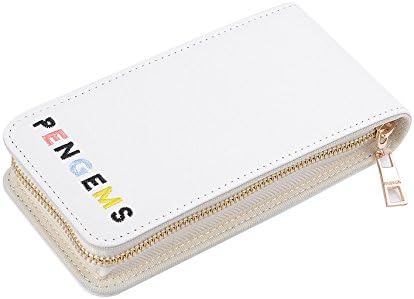 HiDven PU Leather Pen Pencil Case Holder for Executive Fountain Pen and Stylus Touch Pen,Pouch Cosmetic makeup bag for School Office Art (White)