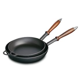 Staub all-purpose cast iron skillets and frying pans are so essential they may never leave your stovetop�excellent for traditional fare or your most ambitious creations. Each pan has an elegant beech-wood handle and a smooth bottom suitable for all heat sources and resistant to scratching delicate surfaces.