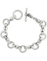 Sterling Silver Round Links Bracelet Toggle Clasp Handmade 1/2 inch wide, sizes 8, 8.5 & 9 inch