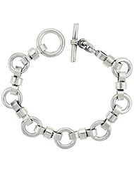 Sterling Silver Round Links Bracelet Toggle Clasp Handmade 1/2 inch wide, sizes 8, 8.5 & 9 inch