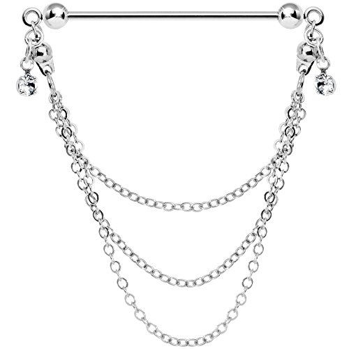 Body Candy Stainless Steel Chain Drop Industrial Barbell Created with Swarovski Crystals, 32mm