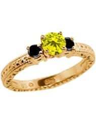 0.79 Ct Round Canary and Black Diamond 14K Yellow Gold 3-Stone Ring