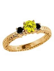 0.79 Ct Round Canary and Black Diamond 14K Yellow Gold 3-Stone Ring