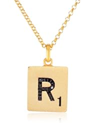 Scrabble 925 Yellow Gold Plated 0.057ct Diamond Initial R Pendant Necklace, 18"