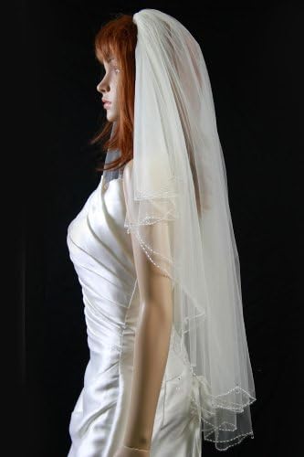 Bridal Veil Diamond (Off) White 2 Tier Fingertip Length Edge in Beads, Rhinestone