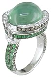18KW Prehnite, Tsavorite, Cognac & White Diamond Ring