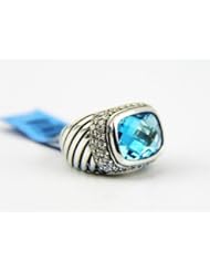 Single Detail Page Misc: David Yurman Ring 6 Silver Diamonds 1.29 Ctw Pave Modern Noblesse Blue Topaz #20 - David Yurman