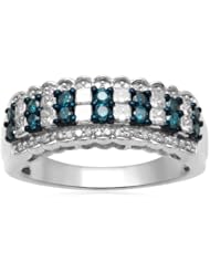 10k White Gold Blue and White Diamond Ring (1 cttw, I-J Color, I3 Clarity)