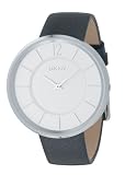 DKNY NY3933 Ladies Analogue Watch, Oversized Circular White Dial with Black Leather Strap