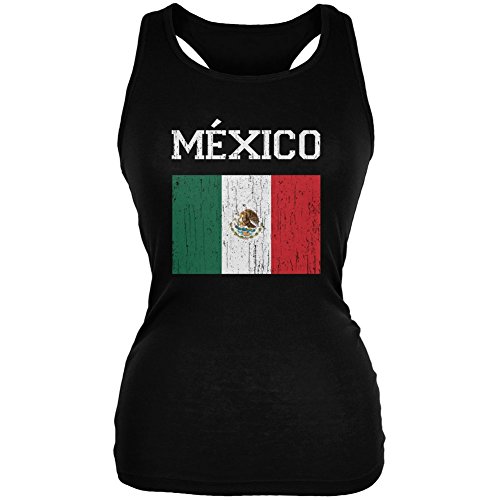 World Cup Distressed Flag Mexico Black Juniors Soft Tank Top
