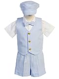 Seersucker Vest Outfit - Blue Stripe Shorts, Hat - Shirt and Tie- Made in USA