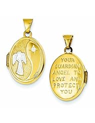 Genuine 14K Yellow Gold Rhodium 17mm Guardian Angel Oval Locket 0.7 Grams Of Gold 100% Satisfaction Guaranteed.