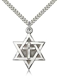 Star of David with Cross Pendant, Sterling Silver