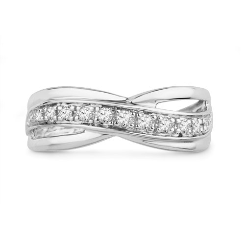 Platinum Plated Sterling Silver Round Diamond Twisted Fashion Ring (1/6 cttw)