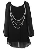 Chiffon Shift Dress with Pearlescent Necklace in Black.
