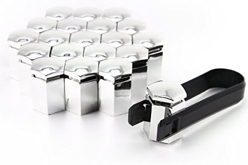 Flydate 20 Pieces Car Alloy Wheel Bolt Nut Head Cap Covers 17mm X 31mm Plastic Hexagonal Protectors Hex plus Removal Tool SHORT Chrome Silver Black (17mm,Silver)