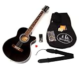 Produkt-Bild: 4/4 Akustik Gitarre "Western Style" in Schwarz - mit Rosenholz und Zubeh&ouml;rset: gepolsterte Gitarrentasche, Gurt, Ersatzsaiten und Stimmpfeife