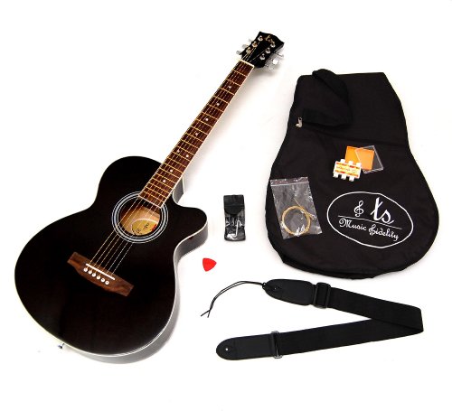 Produkt-Bild: 4/4 Akustik Gitarre "Western Style" in Schwarz - mit Rosenholz und Zubeh&ouml;rset: gepolsterte Gitarrentasche, Gurt, Ersatzsaiten und Stimmpfeife