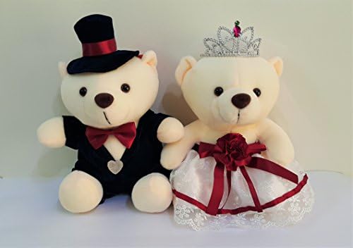 Wedding Bear Bride & Groom (1 Couple Teddy Bear) for Wedding Car Decoration, Wedding Flower Bouquet, Wedding Gift & Wedding Room Decoration Plush Stuffed Toy (Red Color Variation)