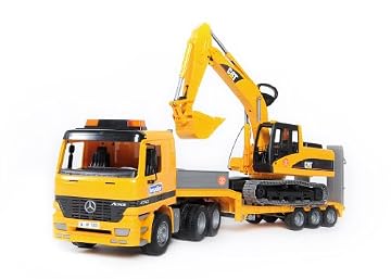 Bruder Mercedes-Benz Actors Low Loader Truck with CAT Excavator  Combo