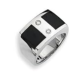 Diamond and Onyx Sterling Silver Men's Ring (Sizes 9-11)