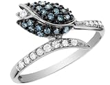 Blue and White Diamond 3/8 Carat (ctw) Tulip Flower Ring in 14K White Gold with Black Rhodium