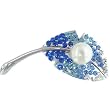 Shades Of Blue Rhinestone And Faux Pearl Leaf Brooches & Pins