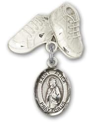 Sterling Silver Baby Badge with St. Alice Charm and Baby Boots Pin