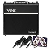 VOX Valvetronix VT40+ 40-Watt 1x10-Inch Modeling Guitar Amp Bundle with Two 10-Foot Instrument Cables and Pick Card - Black