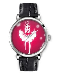 SPRAWL Aanalog Fashion Series Silver Ladies Watches of Genuine Black Leather Strap,Unique Wrist Watch for Women Girls Designed with Girl pirate