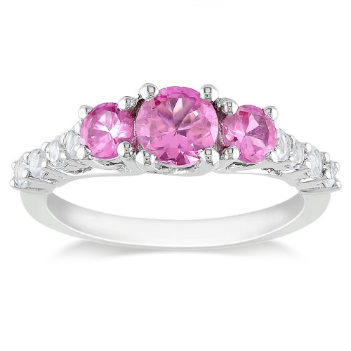 Sterling Silver Created Pink Sapphire Ring, Size 6