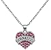 Silver Tone and Fuchsia/Pink Crystal Heart Shaped 