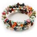 3 Strand Multicoloured Freshwater Pearl Wrap Bangle Bracelet (6mm)