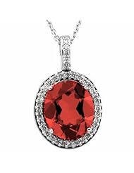 14K White Gold Oval Cut Chatham Created Ruby and Diamond Pendant -- LIFETIME WARRANTY