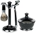 Black & Chrome Premium 4 Piece Shave Set with Natural Bristle Brush, Gillette Mach III Razor with Blade, Bowl, Stand and Shave Soap