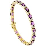 10k Gold 7" Tennis Bracelet, w/ 0.25 Carat Brilliant Cut Diamonds & 7x5mm Oval Cut Amethyst Stones, 3/16" (5mm) wide
