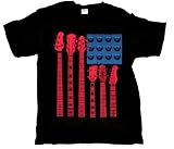 Beach Graphic Pros Guitar and Amp Red White and Blues American Flag Design Adult T-shirt
