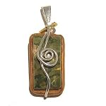 Rhyolite Pendant 01 Sculpted Crystal Green Rectangle Gold Clay Silver Healing 1.5