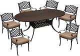 7 PC Brown Metal Oval Table Patio Set with Cushions