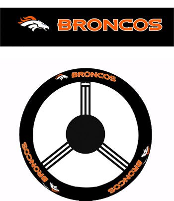 Geniune Leather Steering Wheel with Official NFL Licensed Logo - Denver Broncos