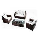 Vierteiliges Poly Rattan Set mit Kissen braun