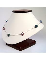 HinsonGayle AAA Gem Collection 9.0-9.5mm Peacock Black Cultured Pearl Tin Cup Necklace (Solid 18K White Gold, 17.5")