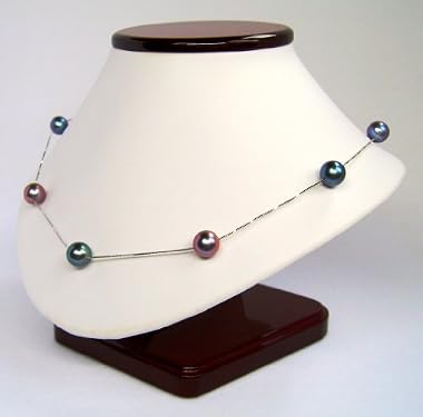HinsonGayle Premium AAA Round 9.0-9.5mm Peacock Black Cultured Pearl Tin Cup Necklace (18K White Gold)