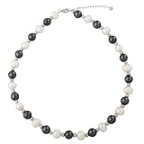 Sterling Silver Black and White Fresh Water Cultured Pearl Necklace