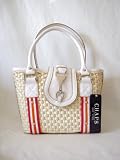 Chaps Womens St Tropez White Trim Straw Satchel Tote Bag