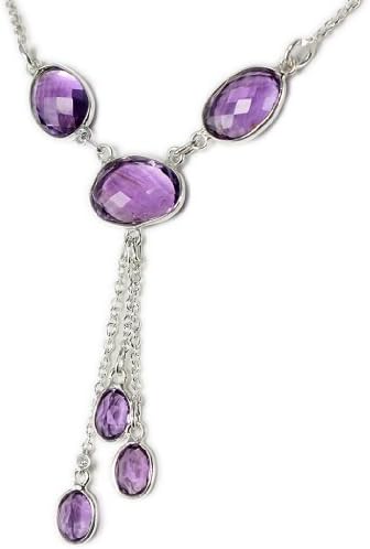 19ct. Sterling Silver Natural Amethyst Necklace 18" Triangular Cut Stones with Extender